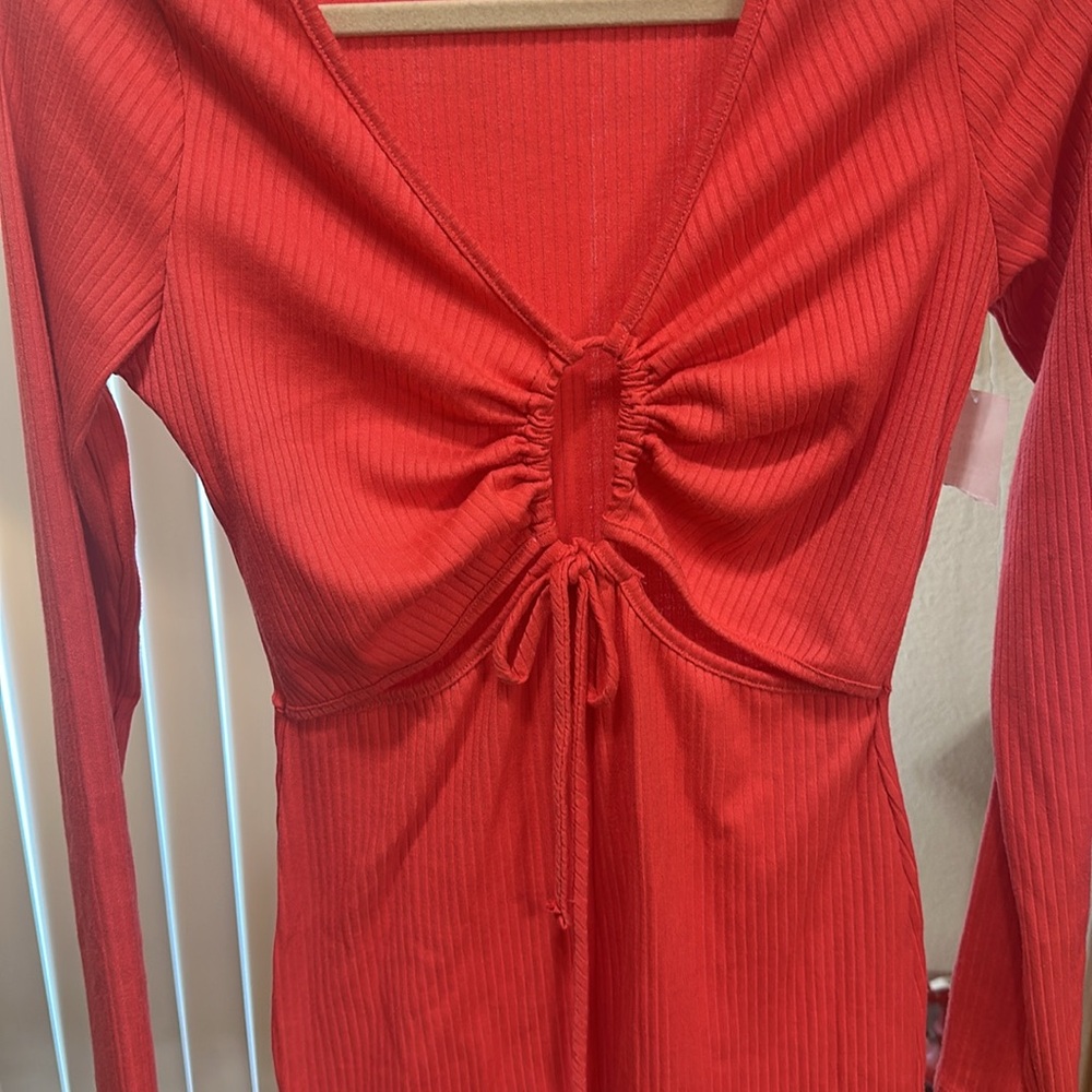 Lulu’s Dark Orange Long Sleeve Ruched Romper - Picture 5 of 7
